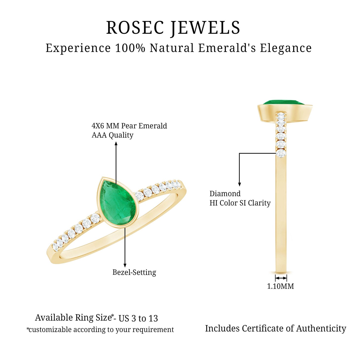Pear Shaped Emerald Engagement Ring with Diamond Side Stones