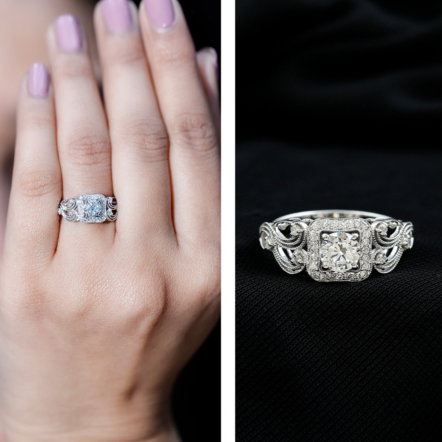 Certified Moissanite Art Deco Engagement Ring for Women