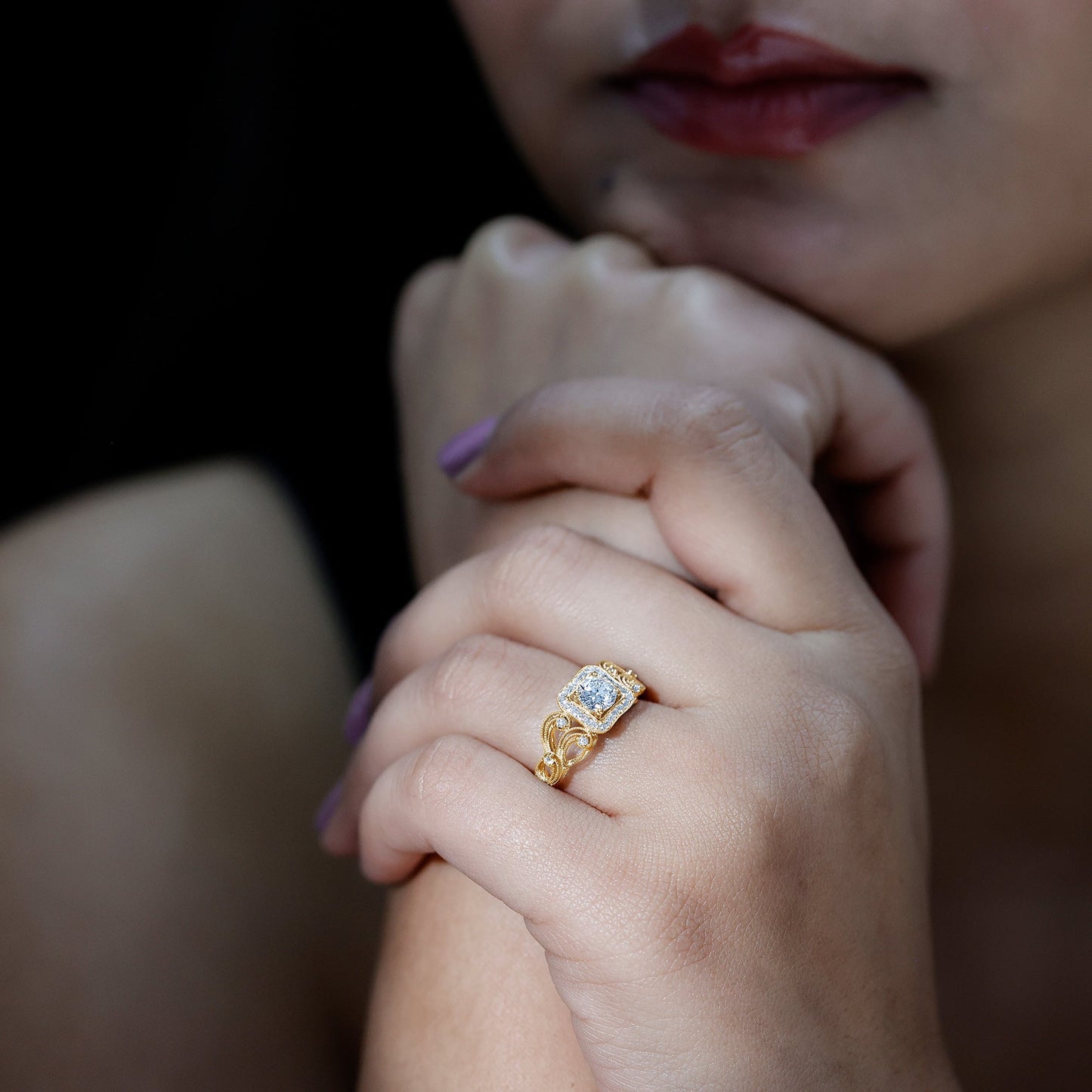 Certified Moissanite Art Deco Engagement Ring for Women