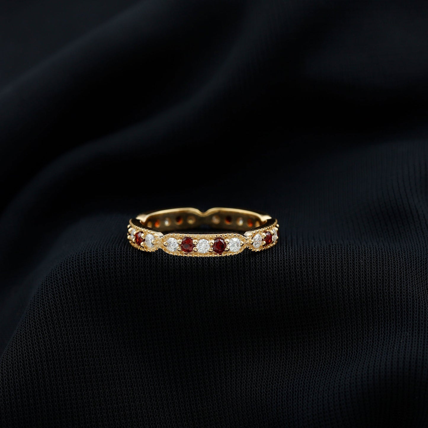 Vintage Inspired Garnet Eternity Ring with Diamond