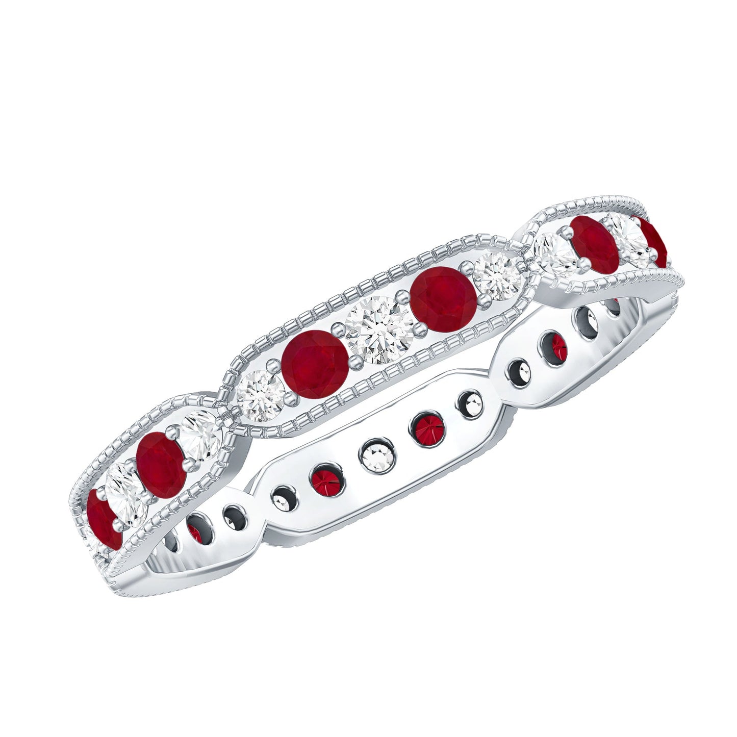 Real Ruby Diamond Eternity Ring for Anniversary