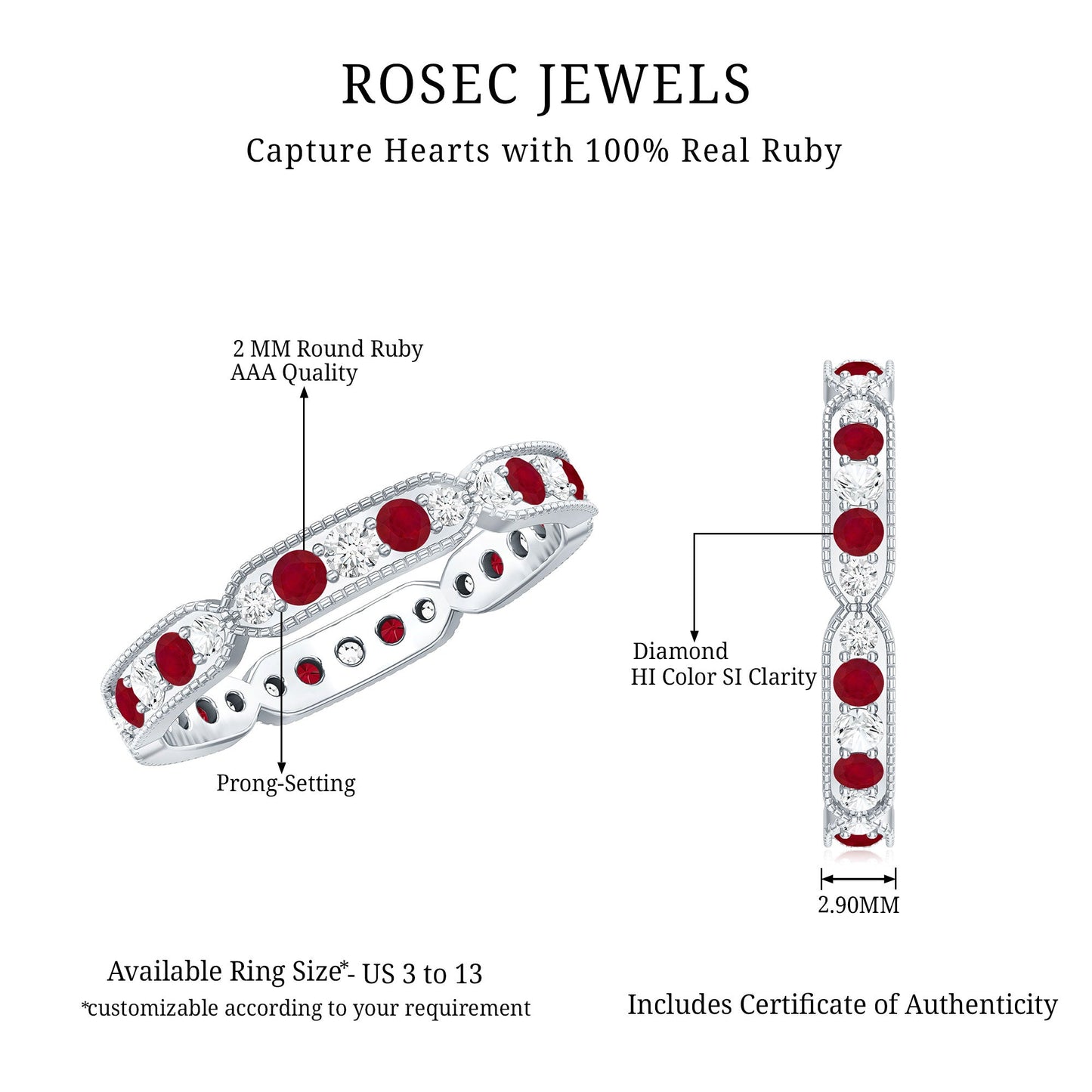Real Ruby Diamond Eternity Ring for Anniversary
