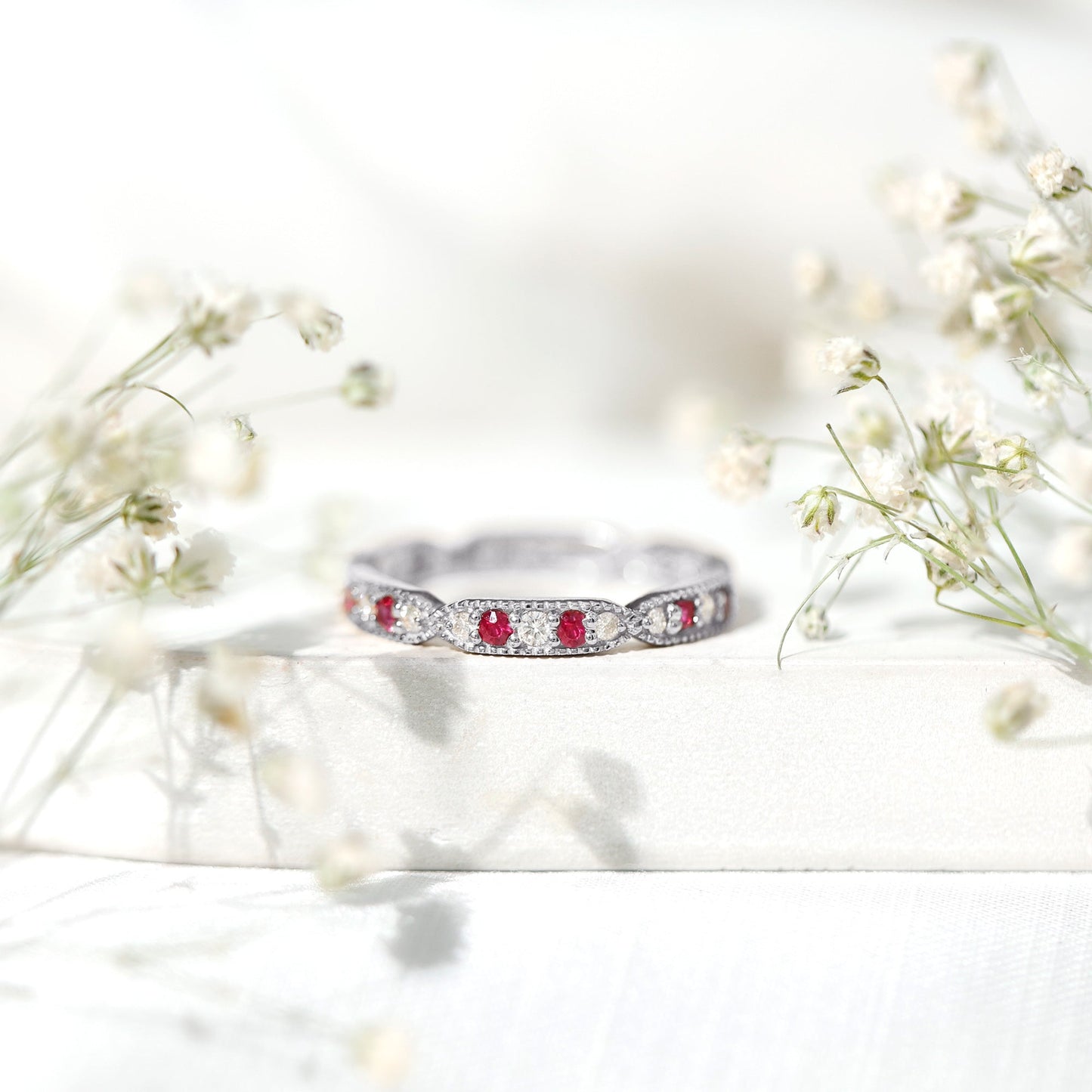 Real Ruby Diamond Eternity Ring for Anniversary