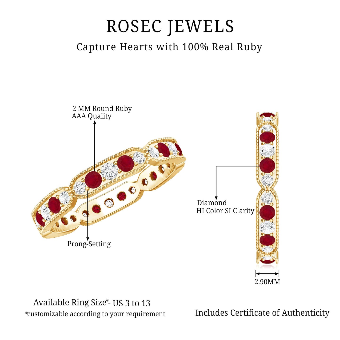 Real Ruby Diamond Eternity Ring for Anniversary