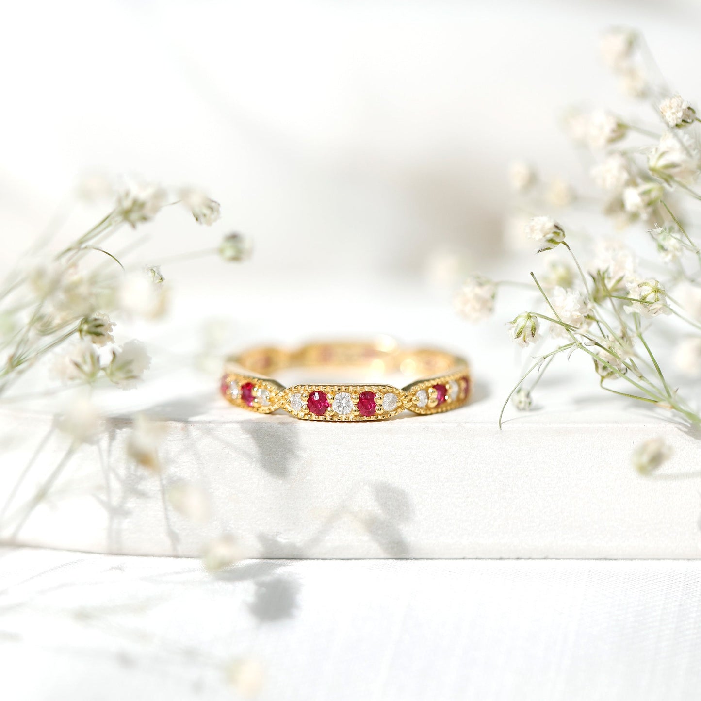 Real Ruby Diamond Eternity Ring for Anniversary