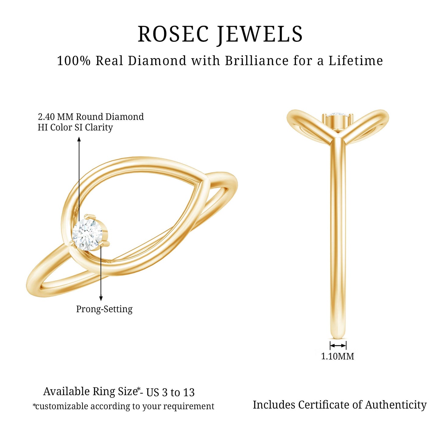 Diamond Open Teardrop Ring in Prong Setting