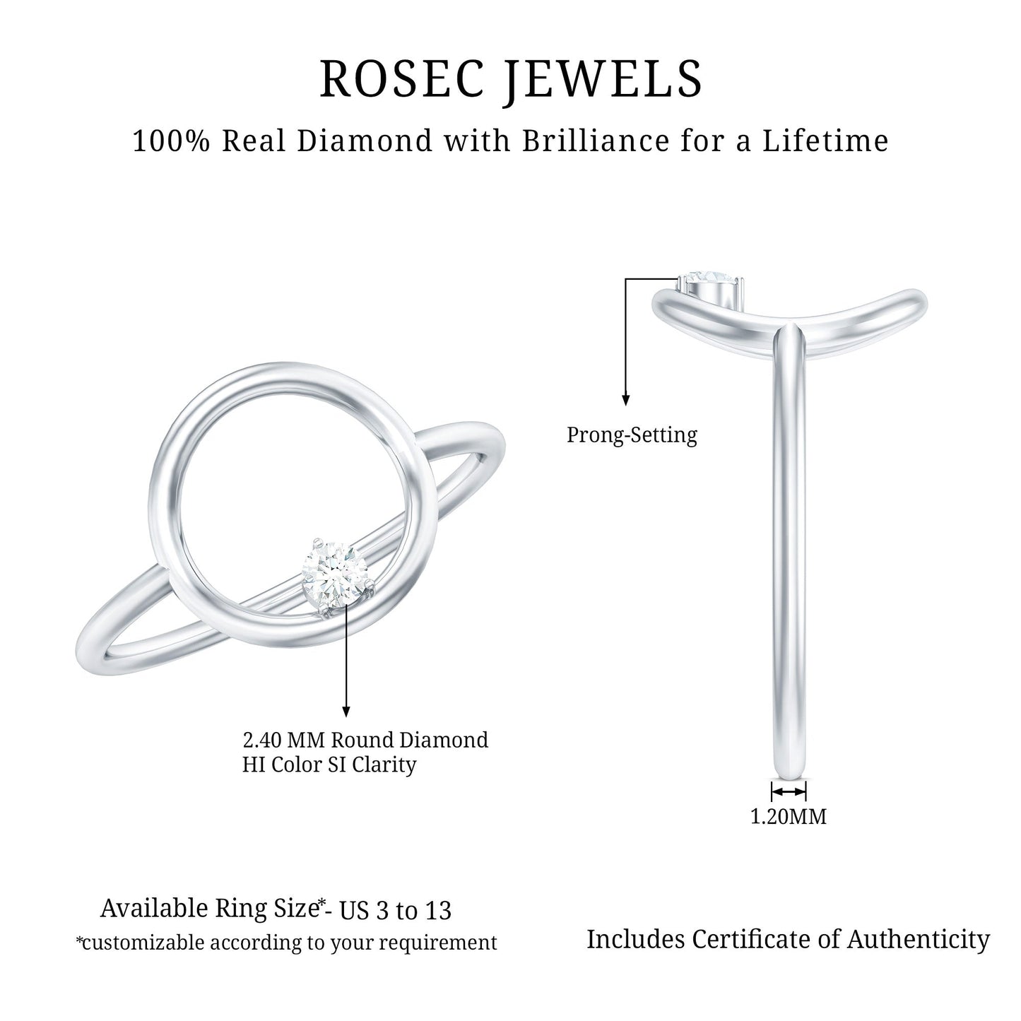 Certified Diamond Open Circle Ring for Women