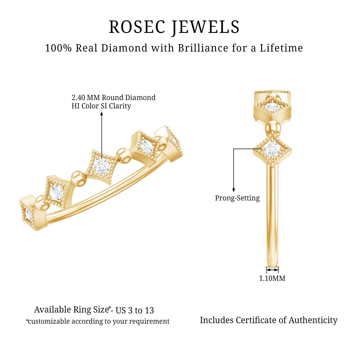 Certified 5 Stone Diamond Dainty Ring