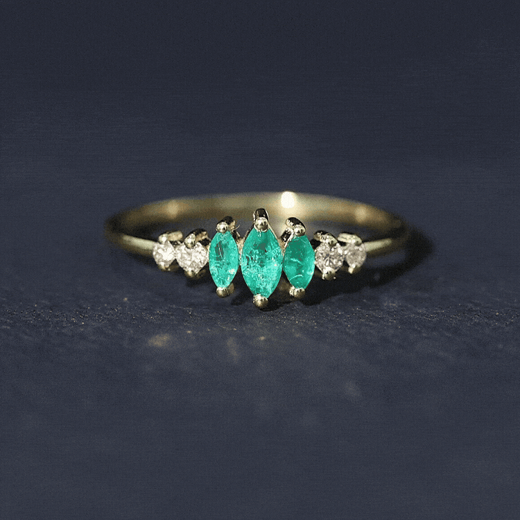 Marquise Emerald and Diamond 3 Stone Anniversary Ring for Women