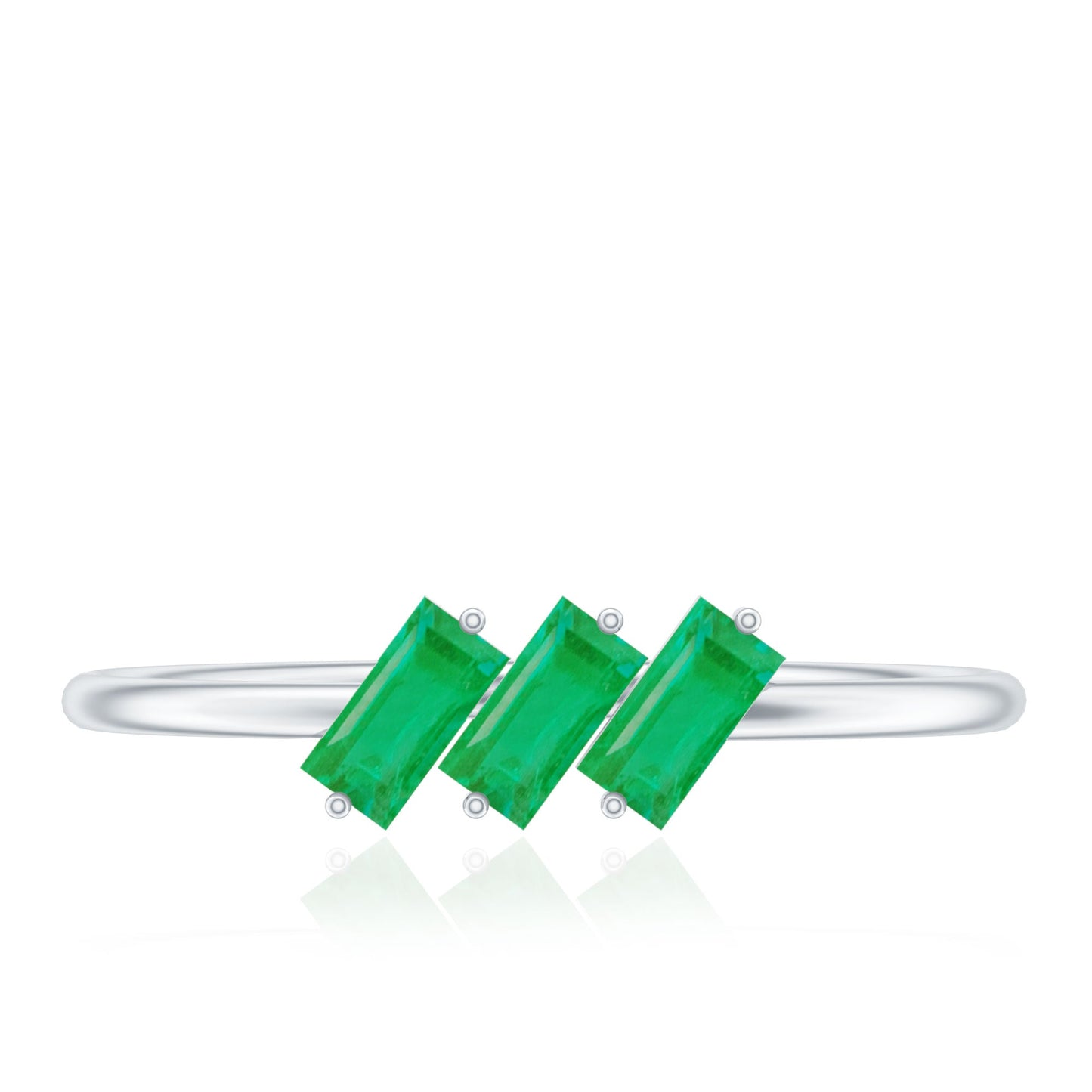 Baguette Cut Real Emerald Three Stone Promise Ring