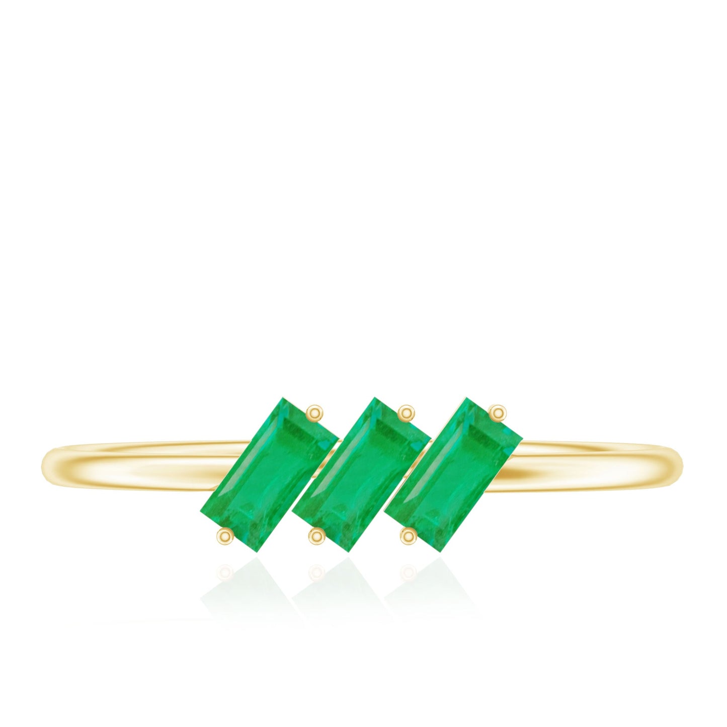 Baguette Cut Real Emerald Three Stone Promise Ring