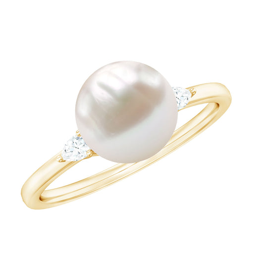 Real 7.48 Carat Freshwater Pearl Solitaire Engagement Ring with Diamond