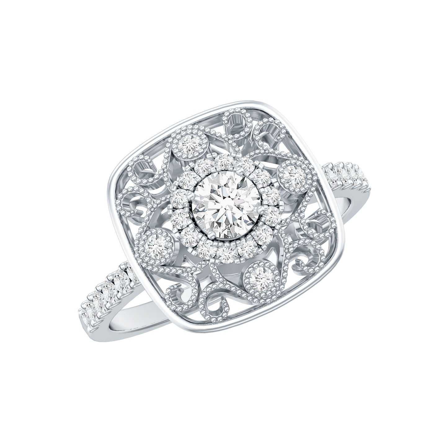Moissanite Statement Engagement Ring with Milgrain Detailing