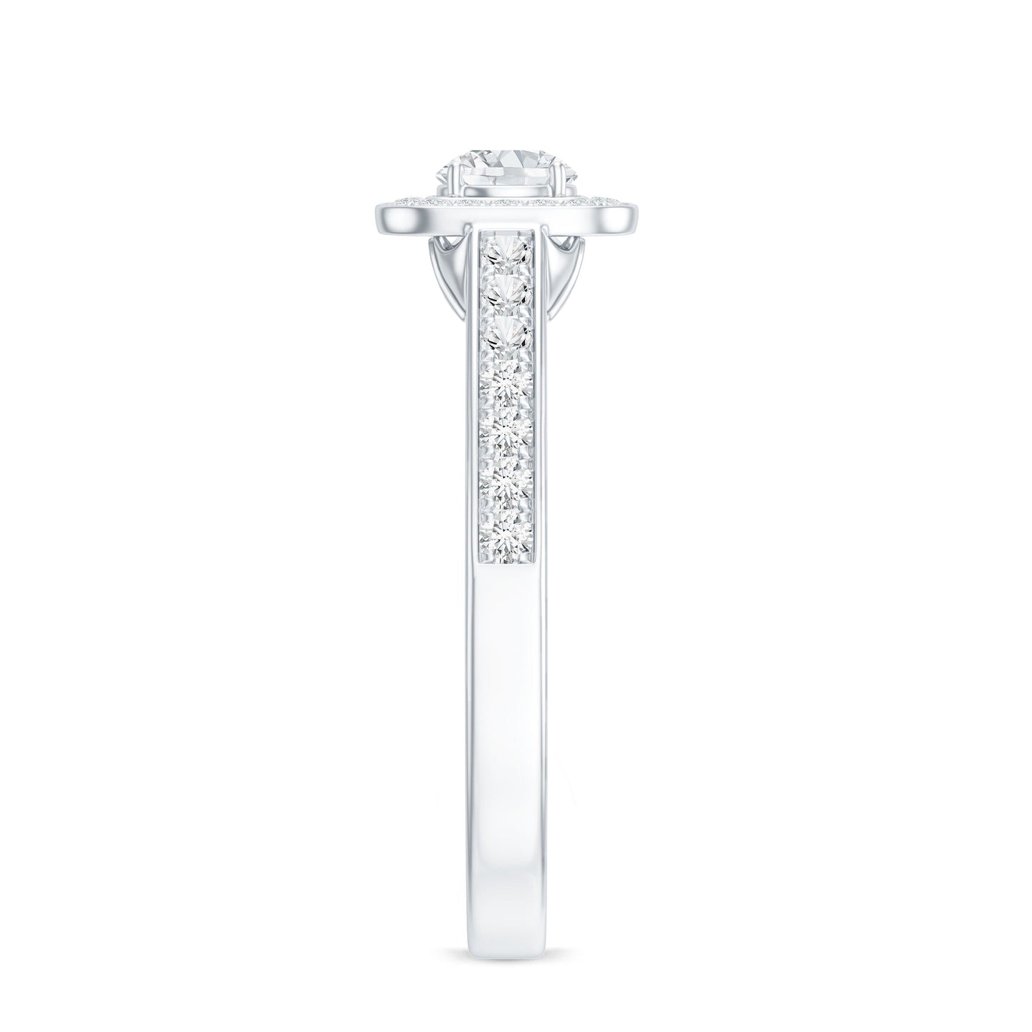 Moissanite Round Halo Engagement Ring with Certificate