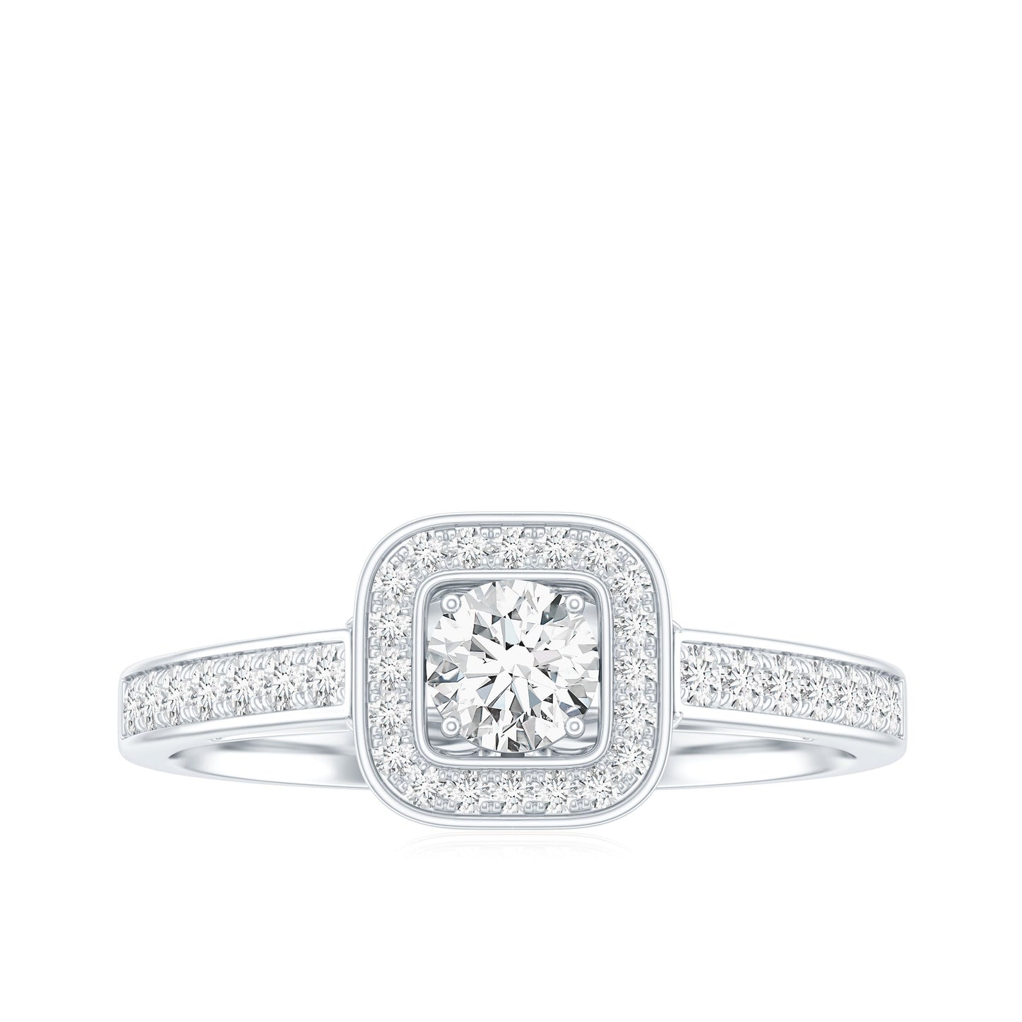 Moissanite Round Halo Engagement Ring with Certificate