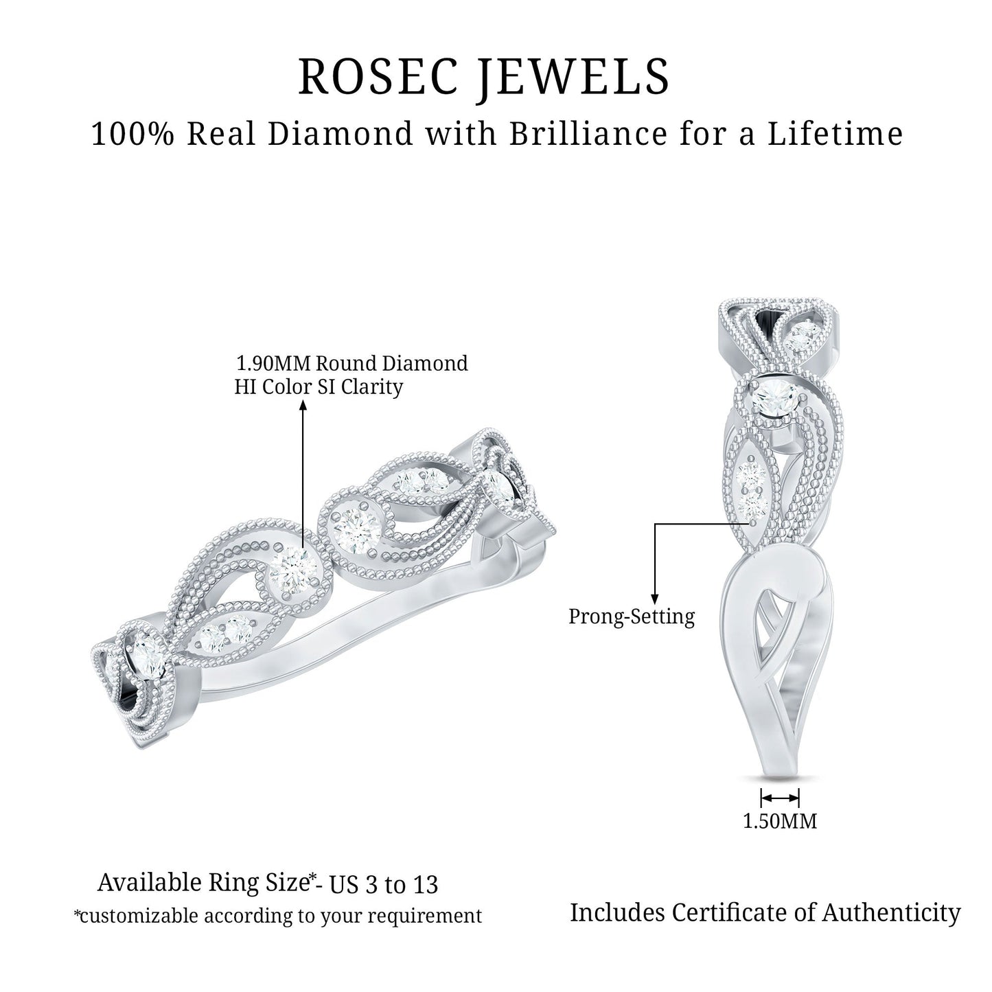 Diamond Band Ring with Milgrain Details