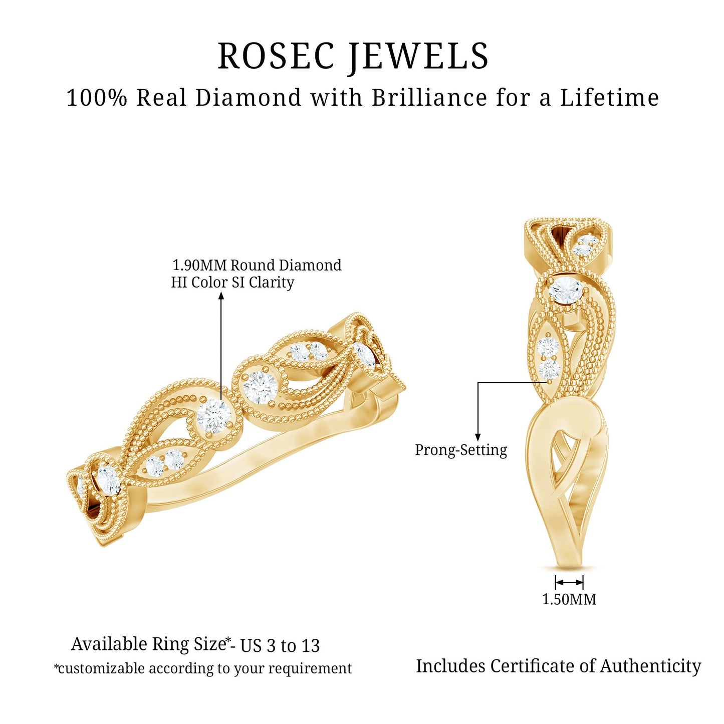 Diamond Band Ring with Milgrain Details