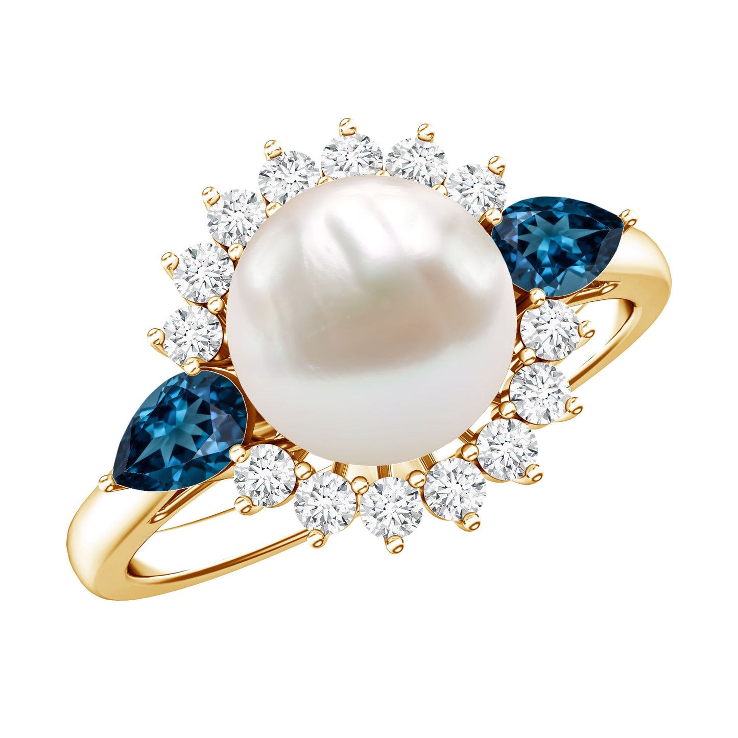 8MM Freshwater Cultured Pearl Designer Engagement Ring with Blue Topaz