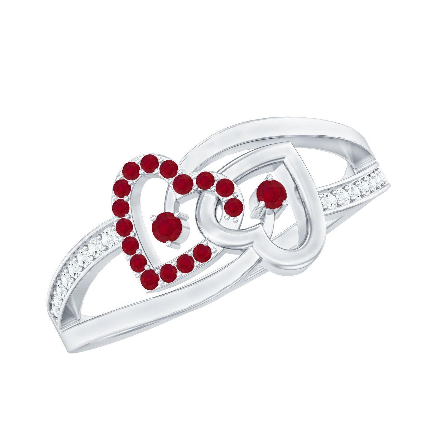 Natural Ruby Diamond Double Heart Promise Ring for Women