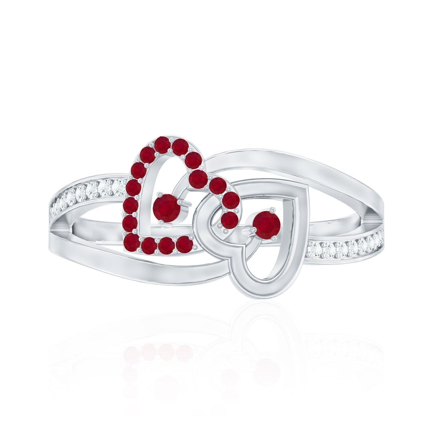 Natural Ruby Diamond Double Heart Promise Ring for Women