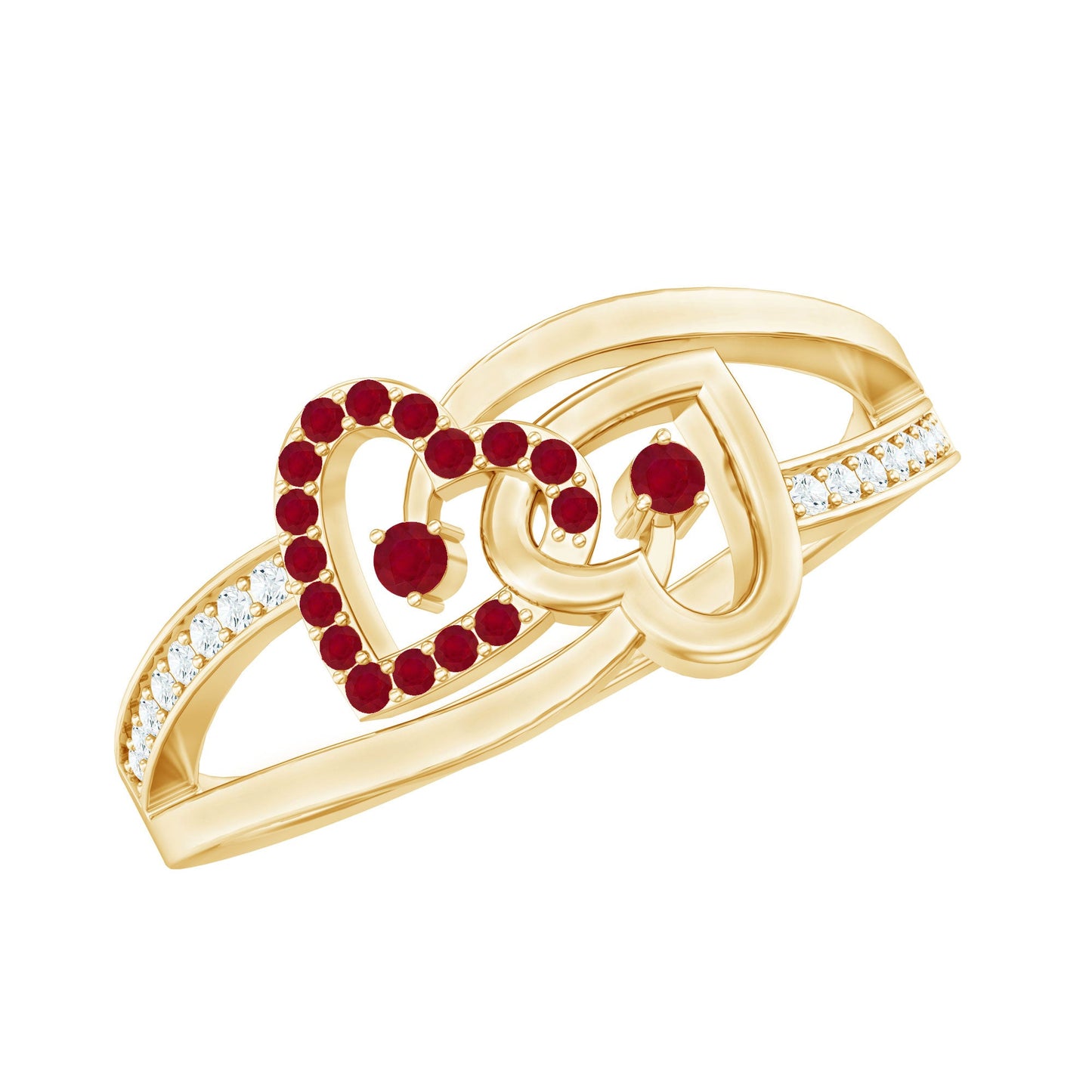 Natural Ruby Diamond Double Heart Promise Ring for Women