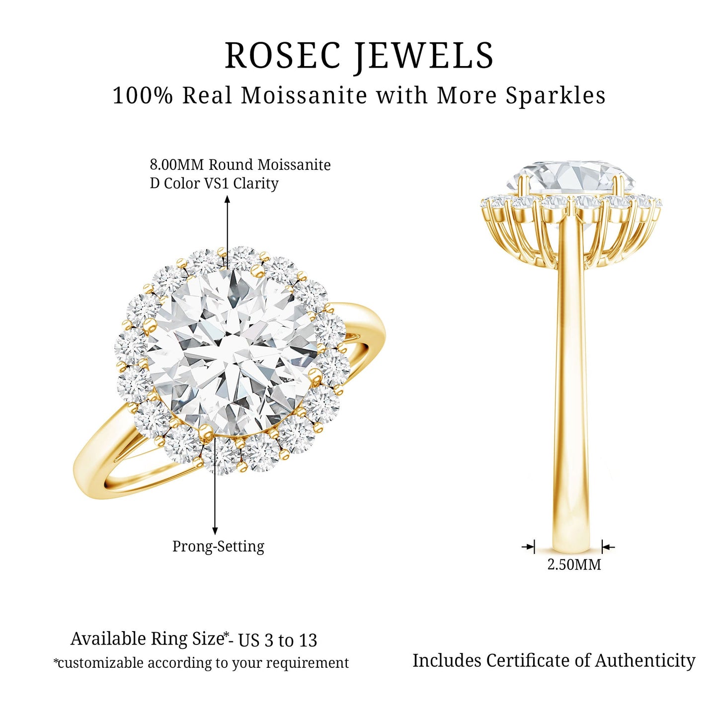 Classic Round Cut Moissanite Big Engagement Ring