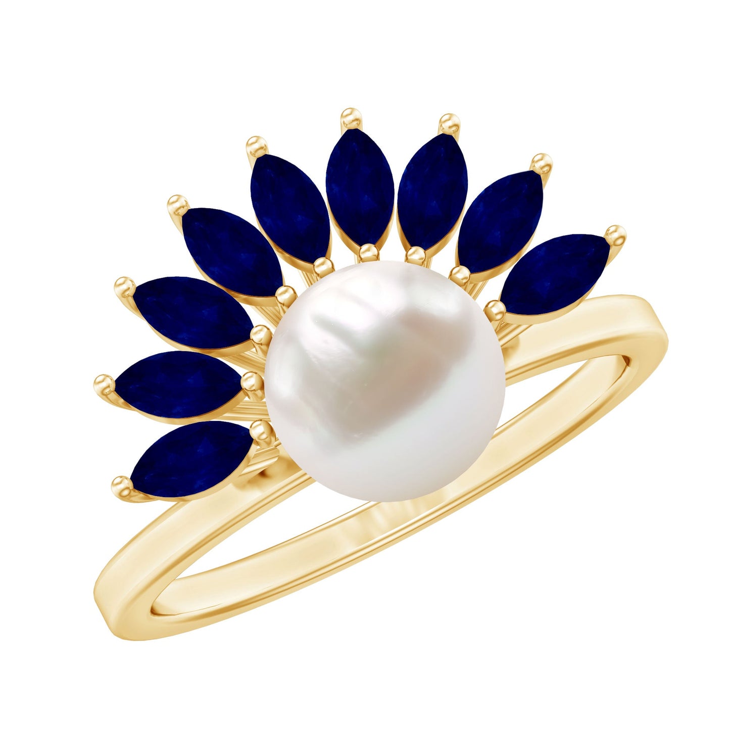 Cultured 3 Carat Freshwater Pearl Engagement Ring with Blue Sapphire