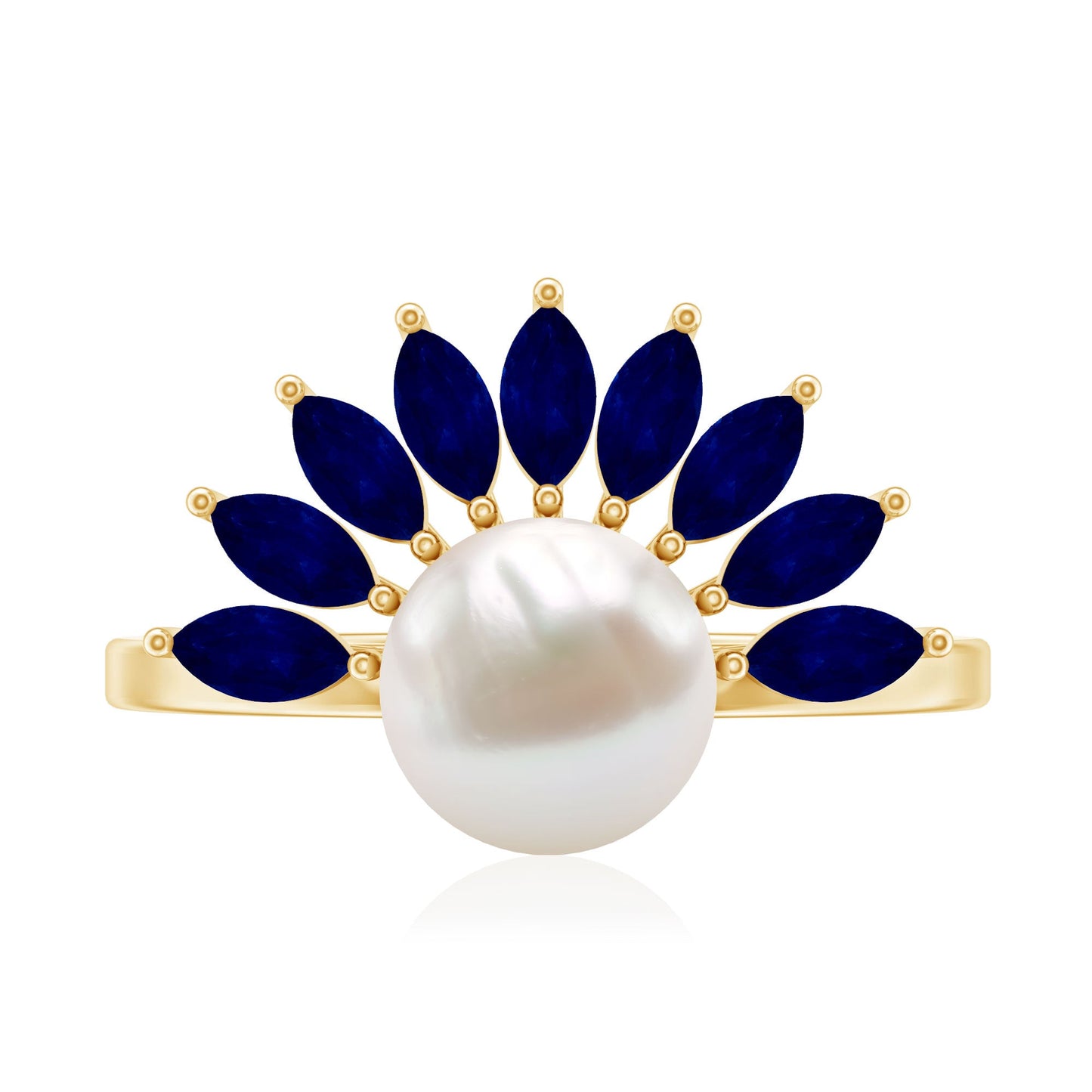 Cultured 3 Carat Freshwater Pearl Engagement Ring with Blue Sapphire
