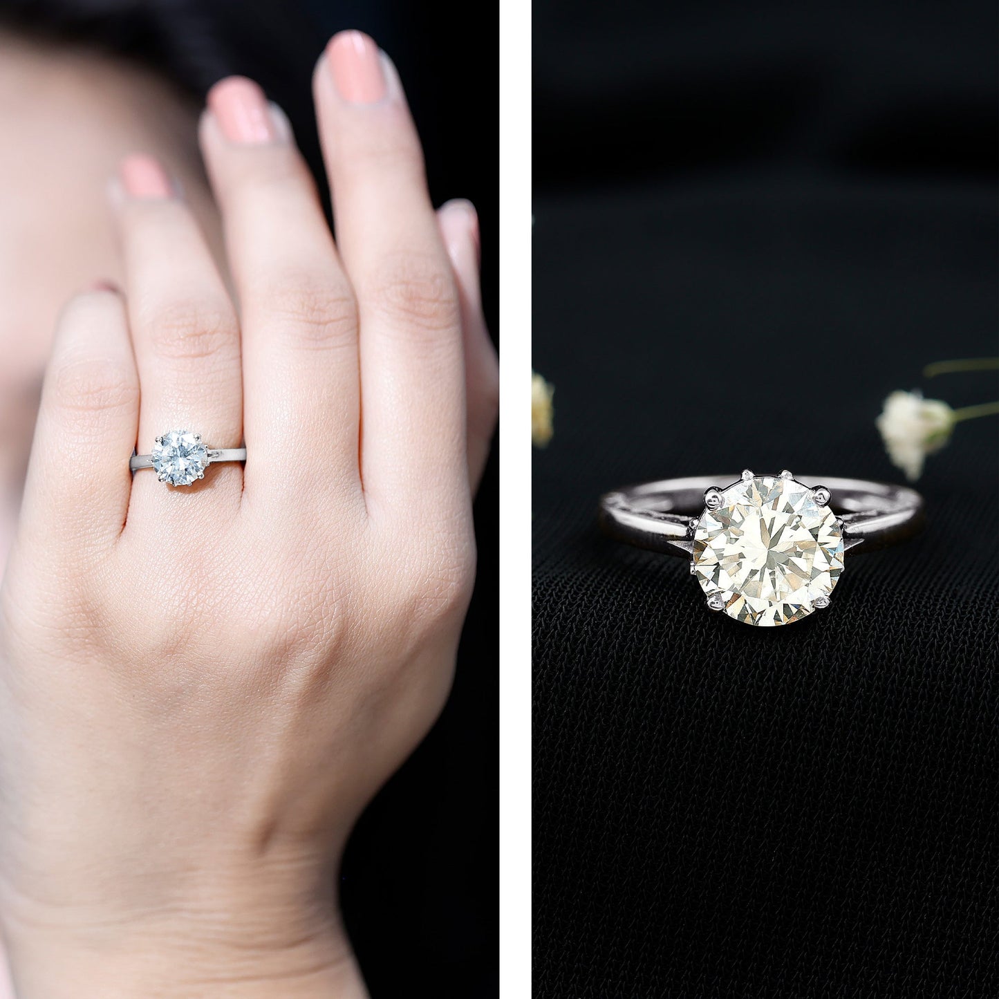 2 Carat Round Cut Moissanite Engagement Ring with Milgrain Detailing