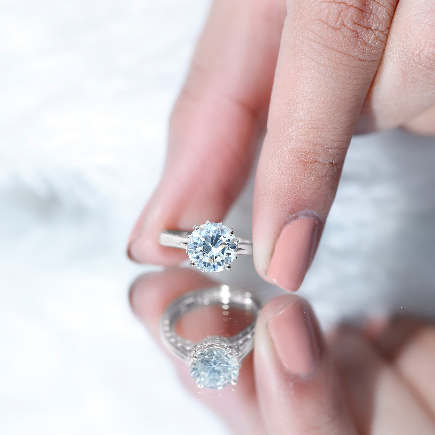 2 Carat Round Cut Moissanite Engagement Ring with Milgrain Detailing