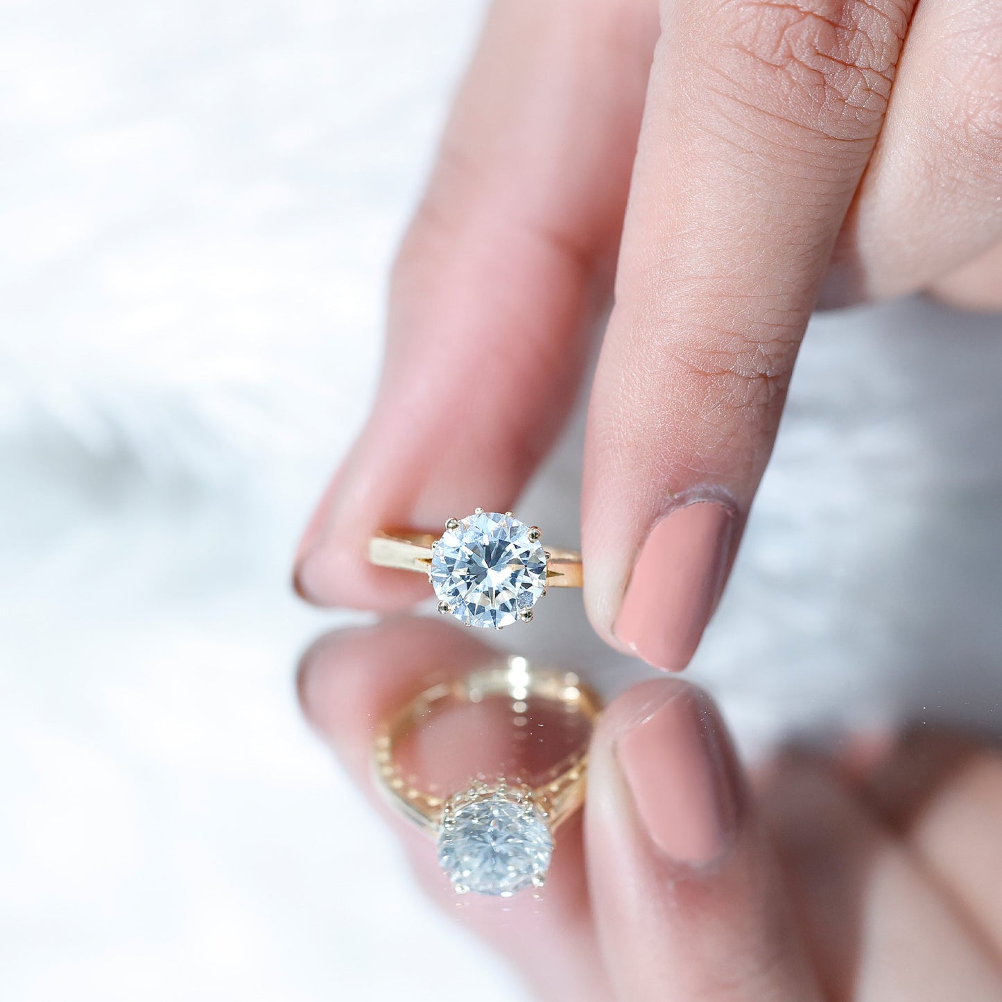 2 Carat Round Cut Moissanite Engagement Ring with Milgrain Detailing