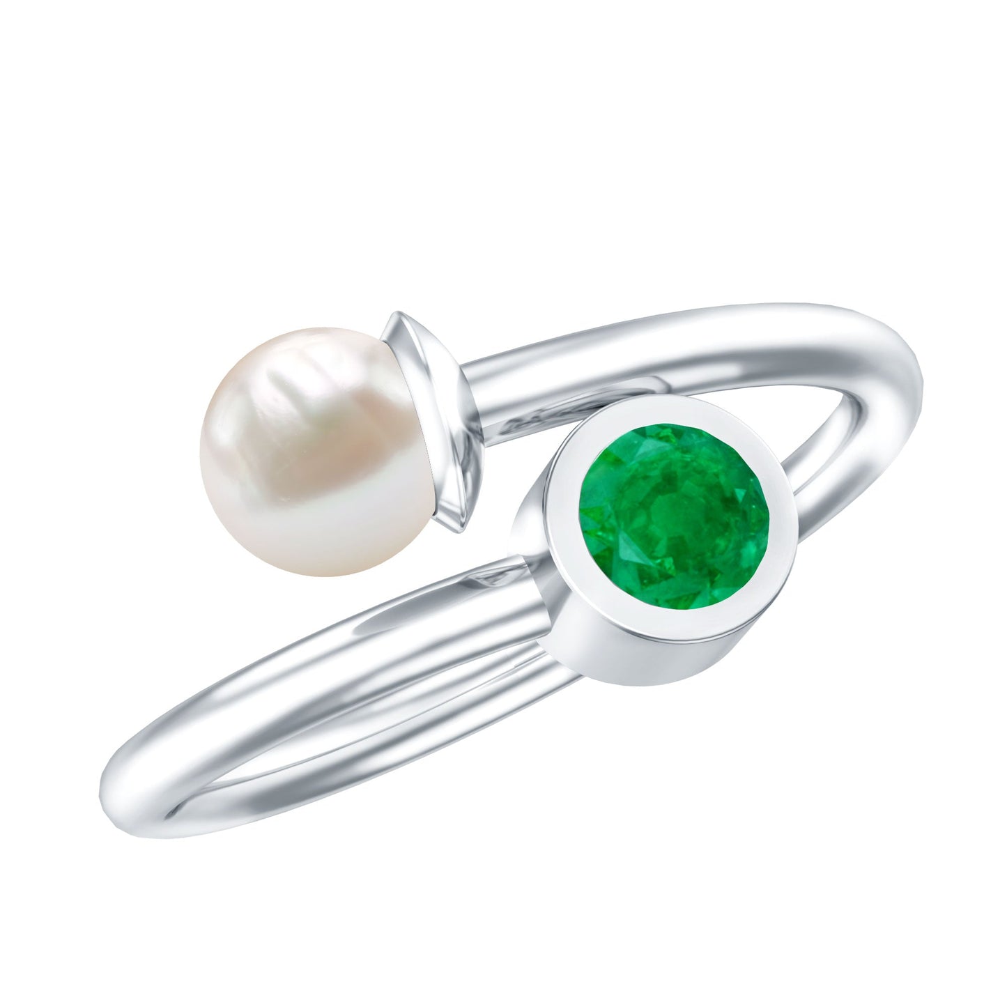 Real Freshwater Pearl and Emerald Toi et Moi Promise Ring