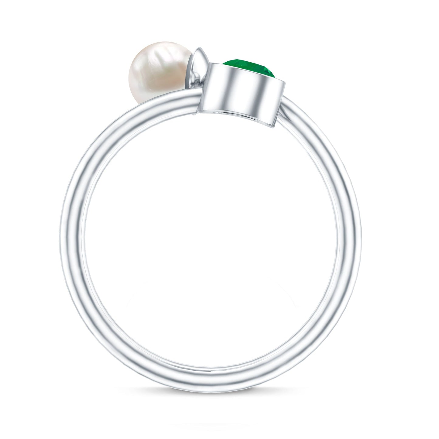 Real Freshwater Pearl and Emerald Toi et Moi Promise Ring