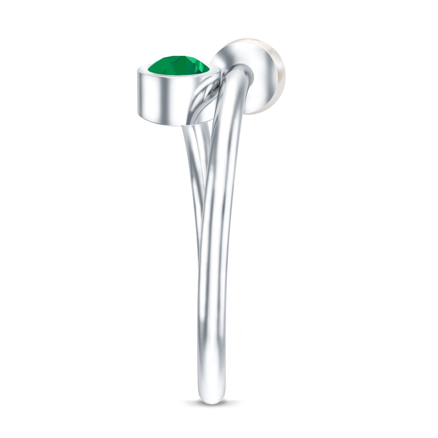 Real Freshwater Pearl and Emerald Toi et Moi Promise Ring