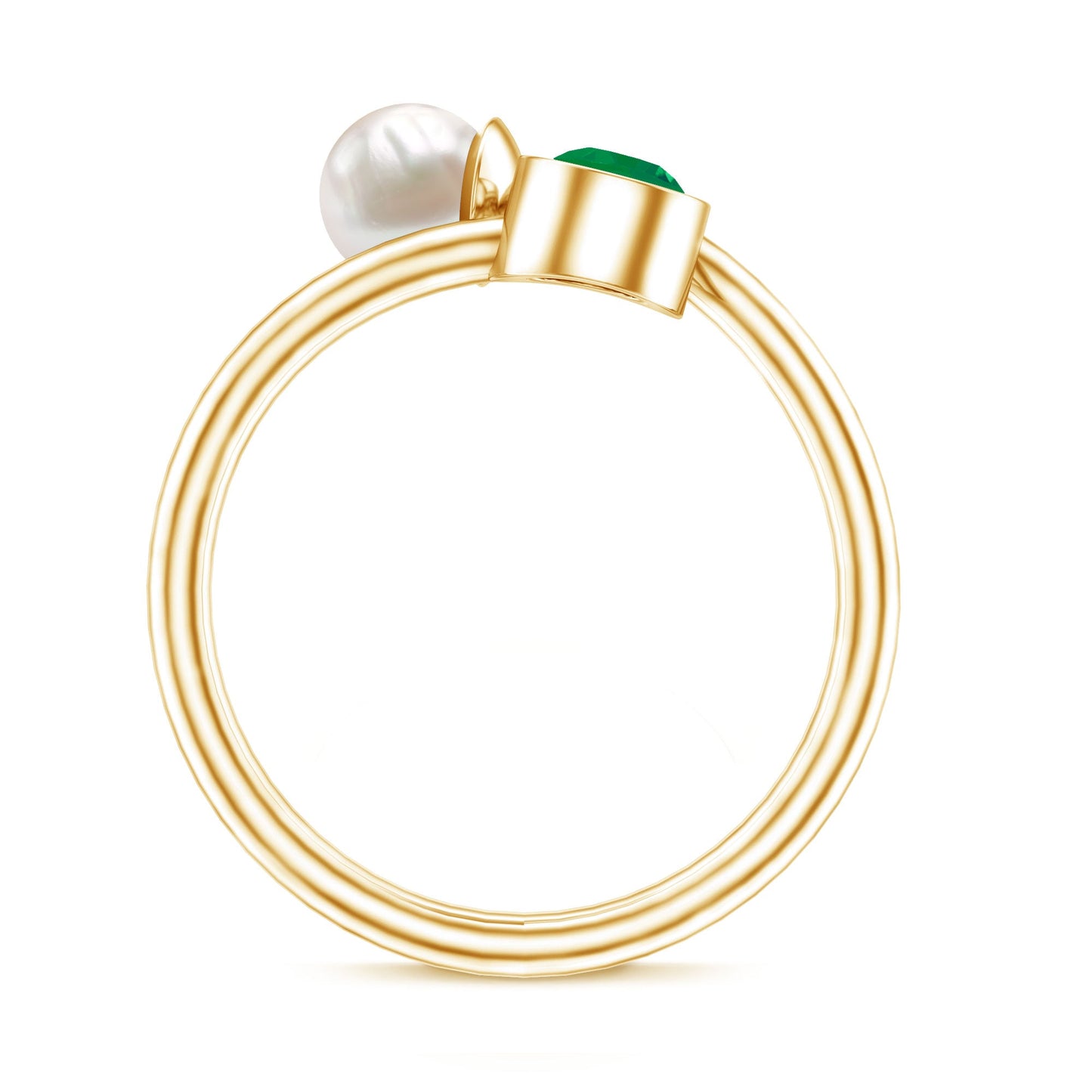 Real Freshwater Pearl and Emerald Toi et Moi Promise Ring