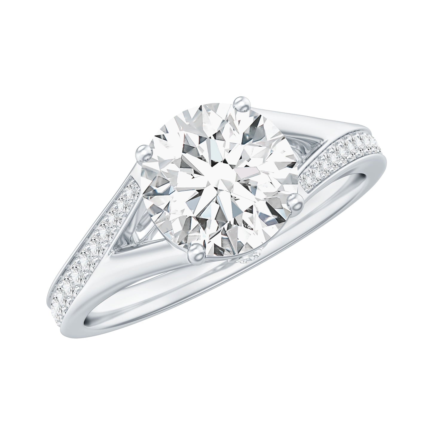 Round Moissanite Solitaire Engagement Ring with Split Shank