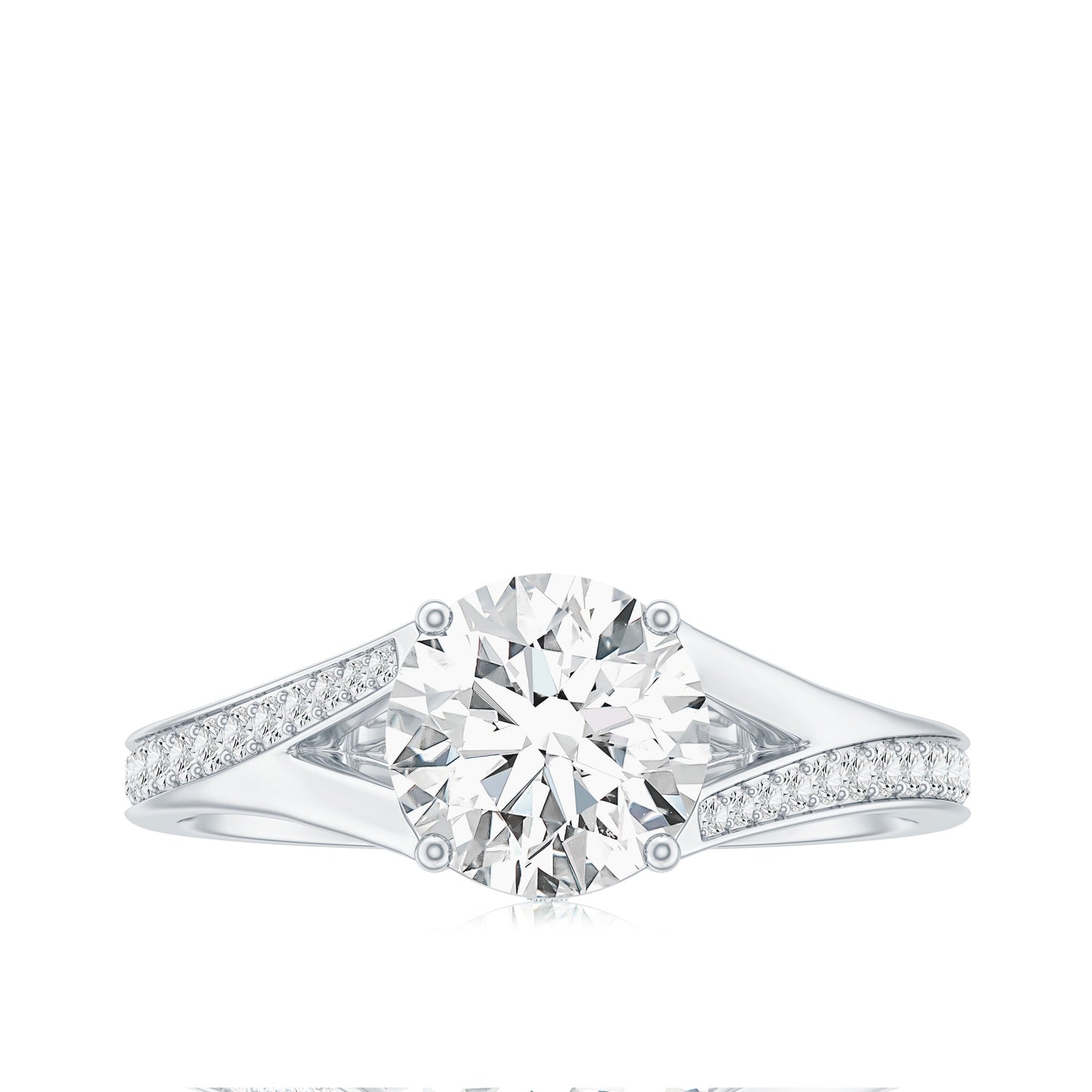 Round Moissanite Solitaire Engagement Ring with Split Shank