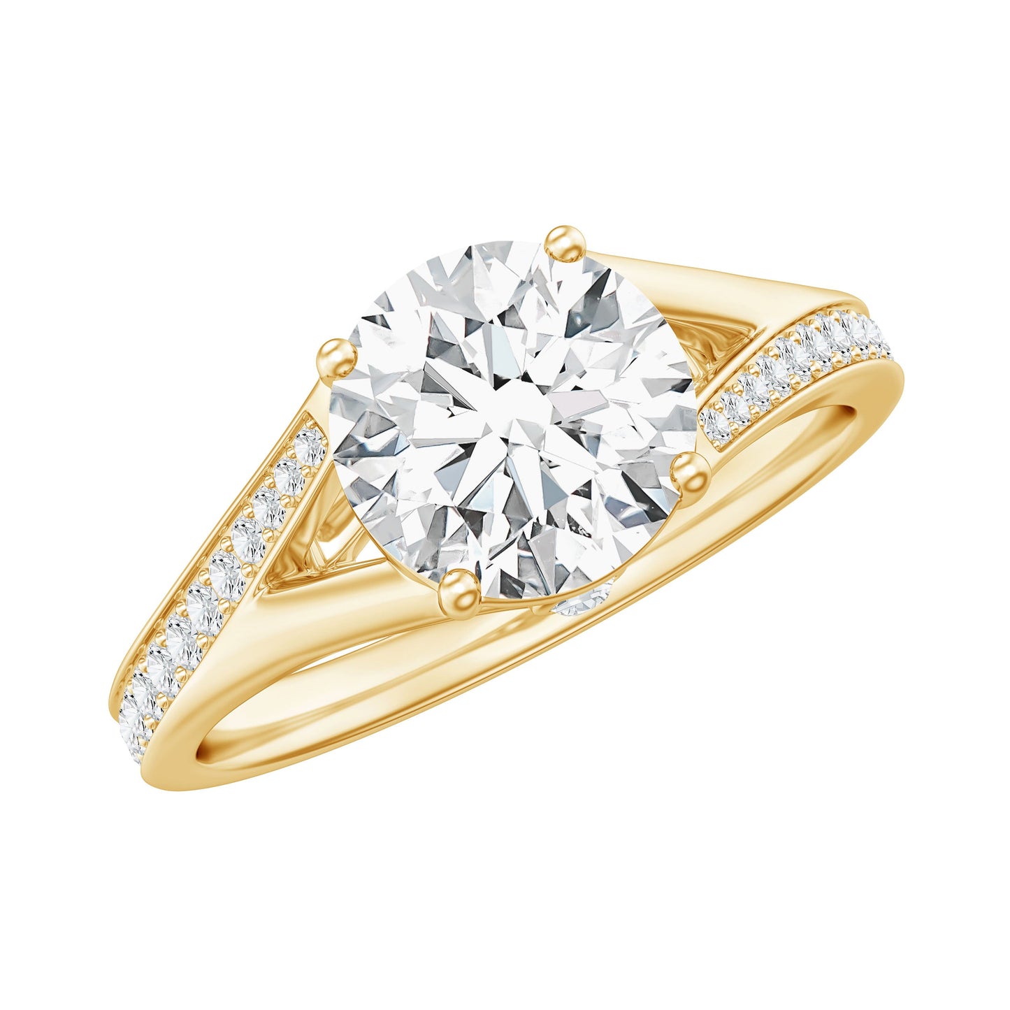 Round Moissanite Solitaire Engagement Ring with Split Shank