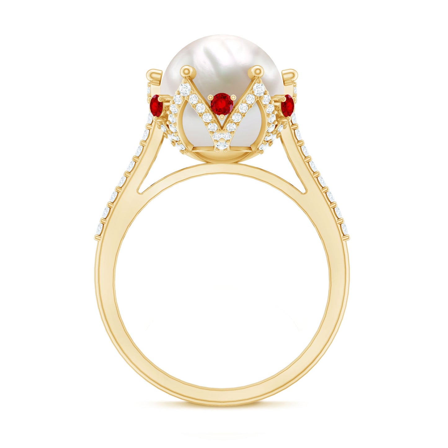 Designer 8 Carat Freshwater Pearl Engagement Ring with Ruby and Moissanite