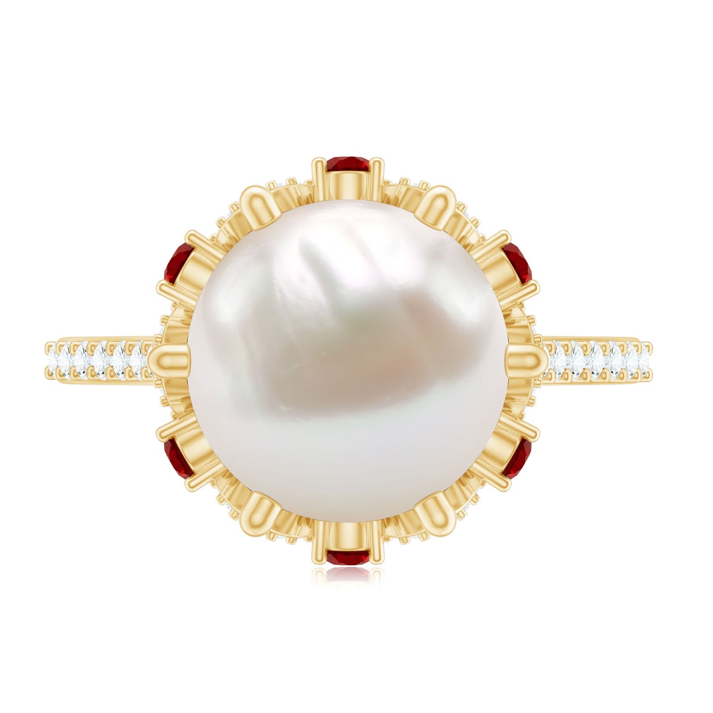Designer 8 Carat Freshwater Pearl Engagement Ring with Ruby and Moissanite