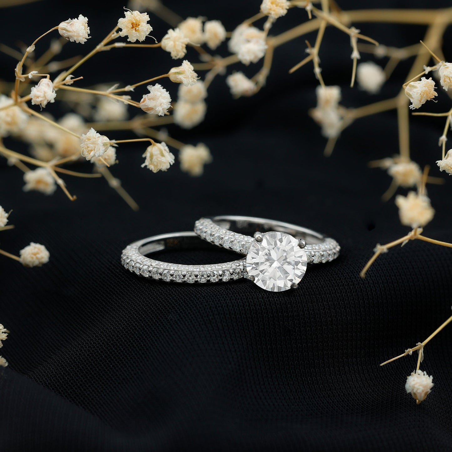 2 Carat Moissanite Engagement Ring with Wedding Band