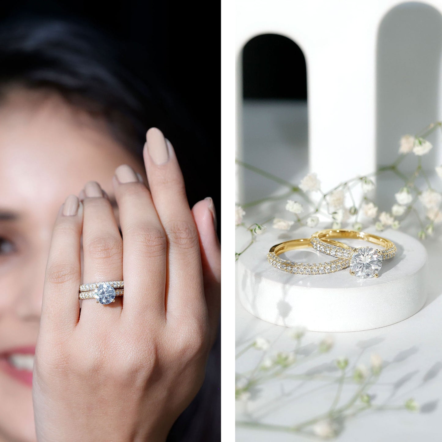 2 Carat Moissanite Engagement Ring with Wedding Band