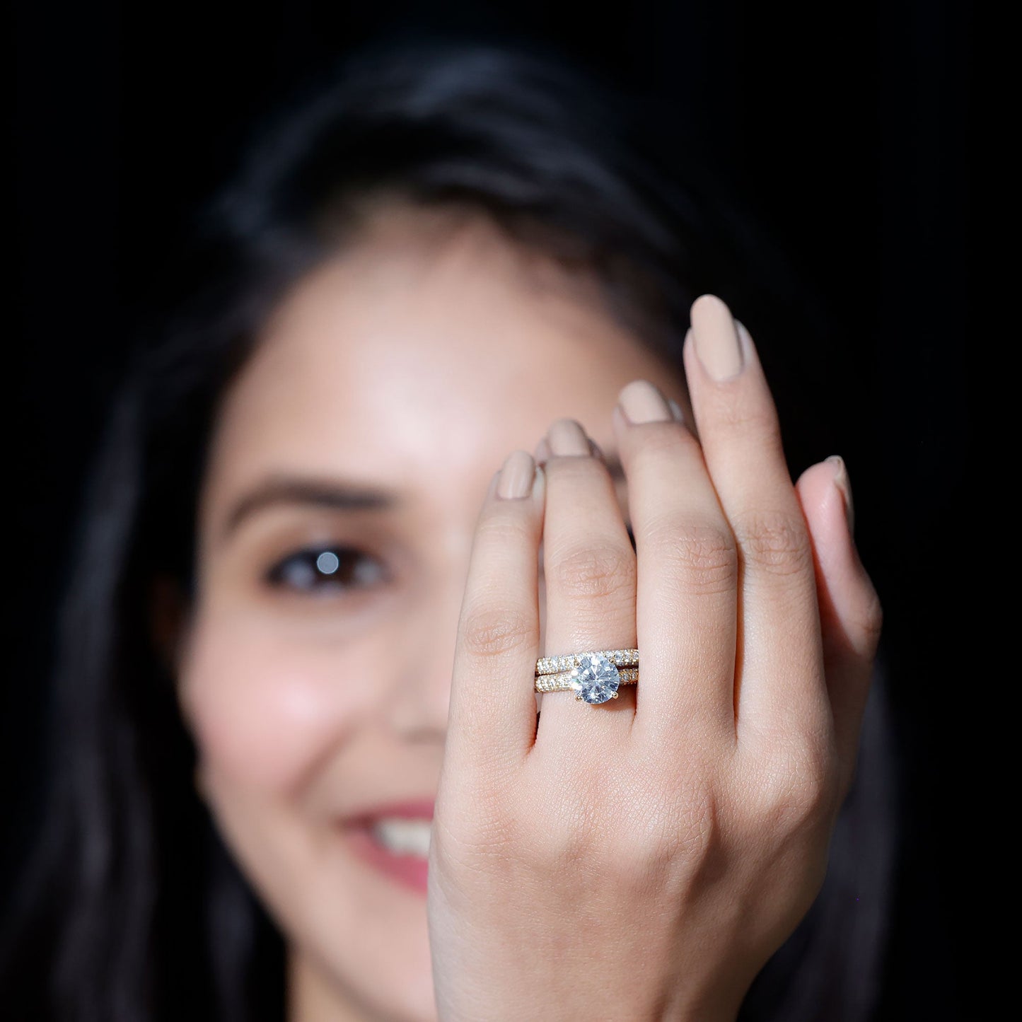 2 Carat Moissanite Engagement Ring with Wedding Band