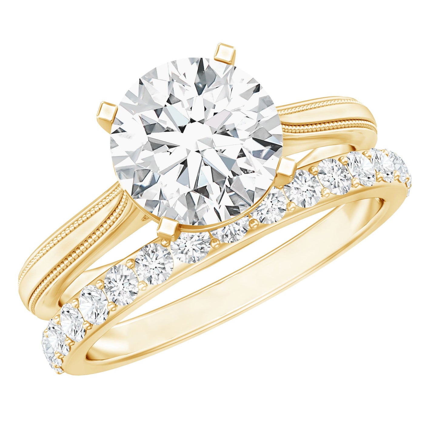 Brilliant Cut Moissanite Engagement Ring and Wedding Band