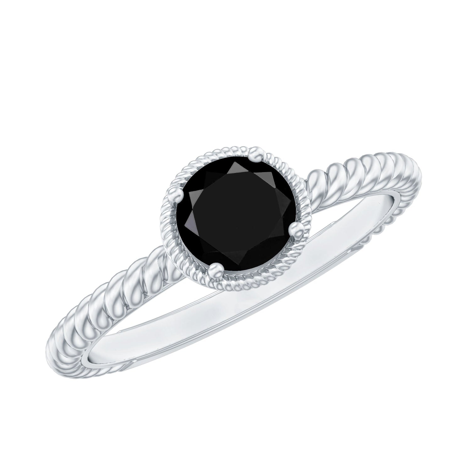 Solitaire 0.45 Carat Black Onyx Engagement Ring with Twisted Rope Design