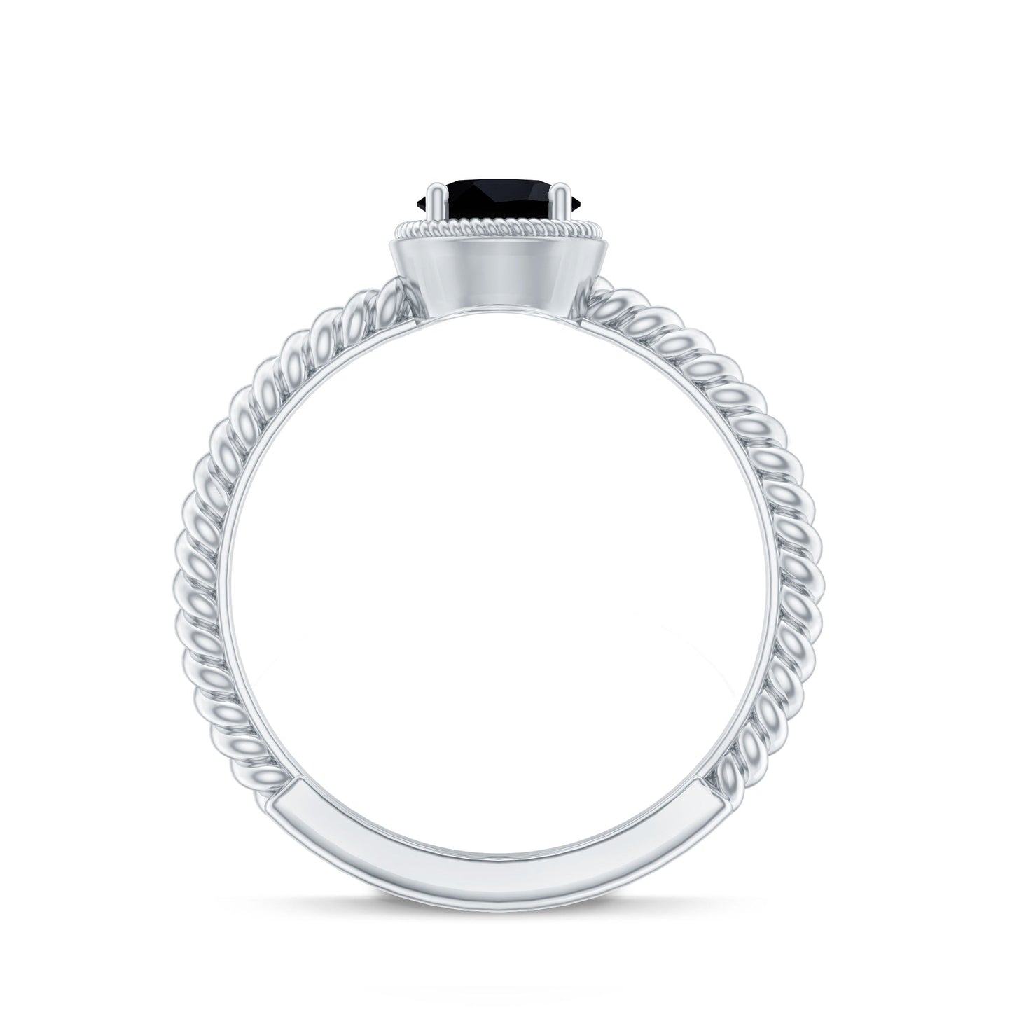 Solitaire 0.45 Carat Black Onyx Engagement Ring with Twisted Rope Design
