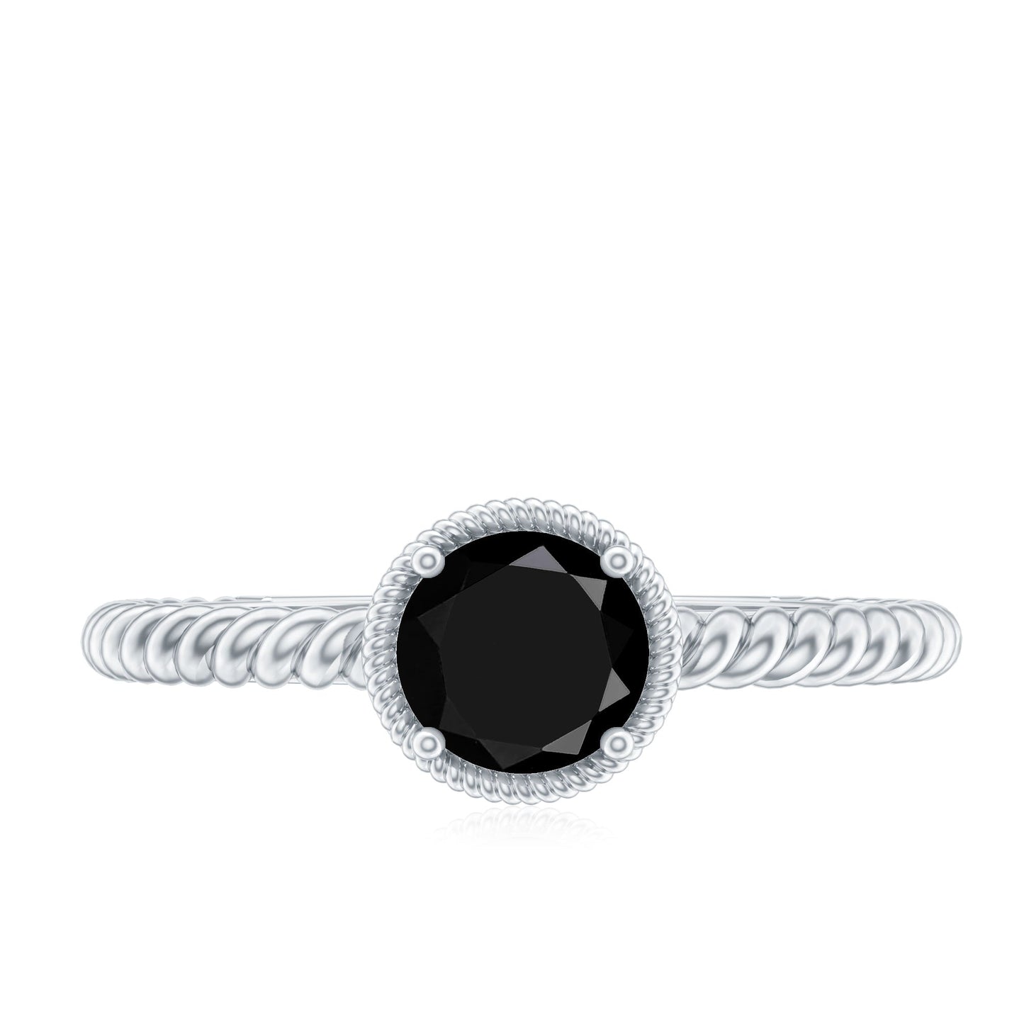 Solitaire 0.45 Carat Black Onyx Engagement Ring with Twisted Rope Design