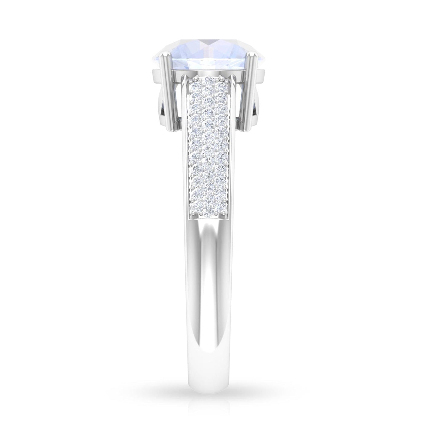 0.8 Carat Moonstone Solitaire and Diamond Side Stone Engagement Ring