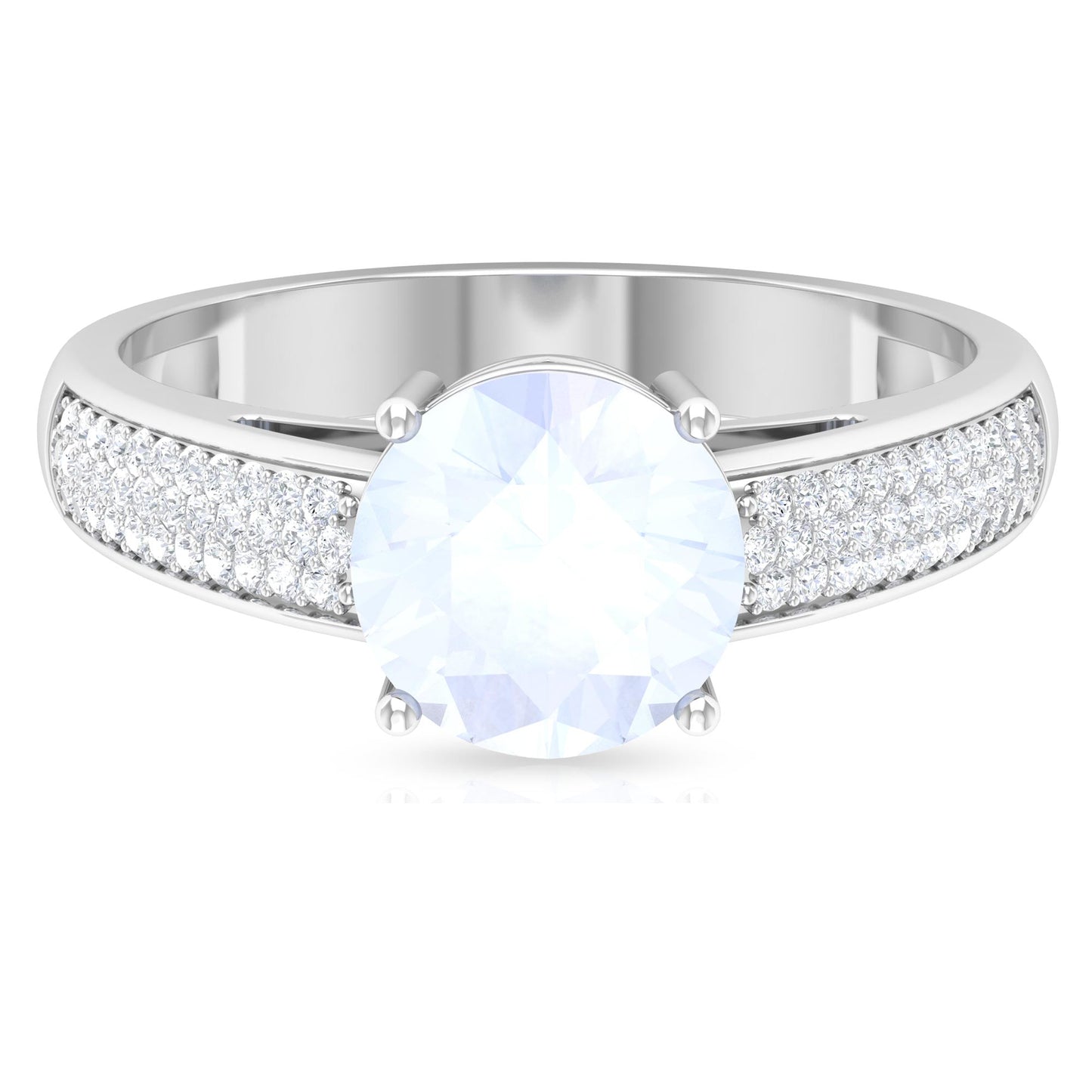 0.8 Carat Moonstone Solitaire and Diamond Side Stone Engagement Ring