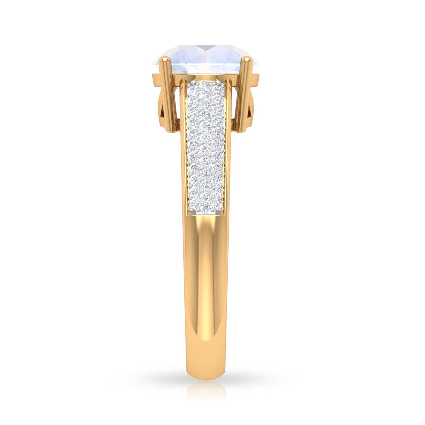 0.8 Carat Moonstone Solitaire and Diamond Side Stone Engagement Ring